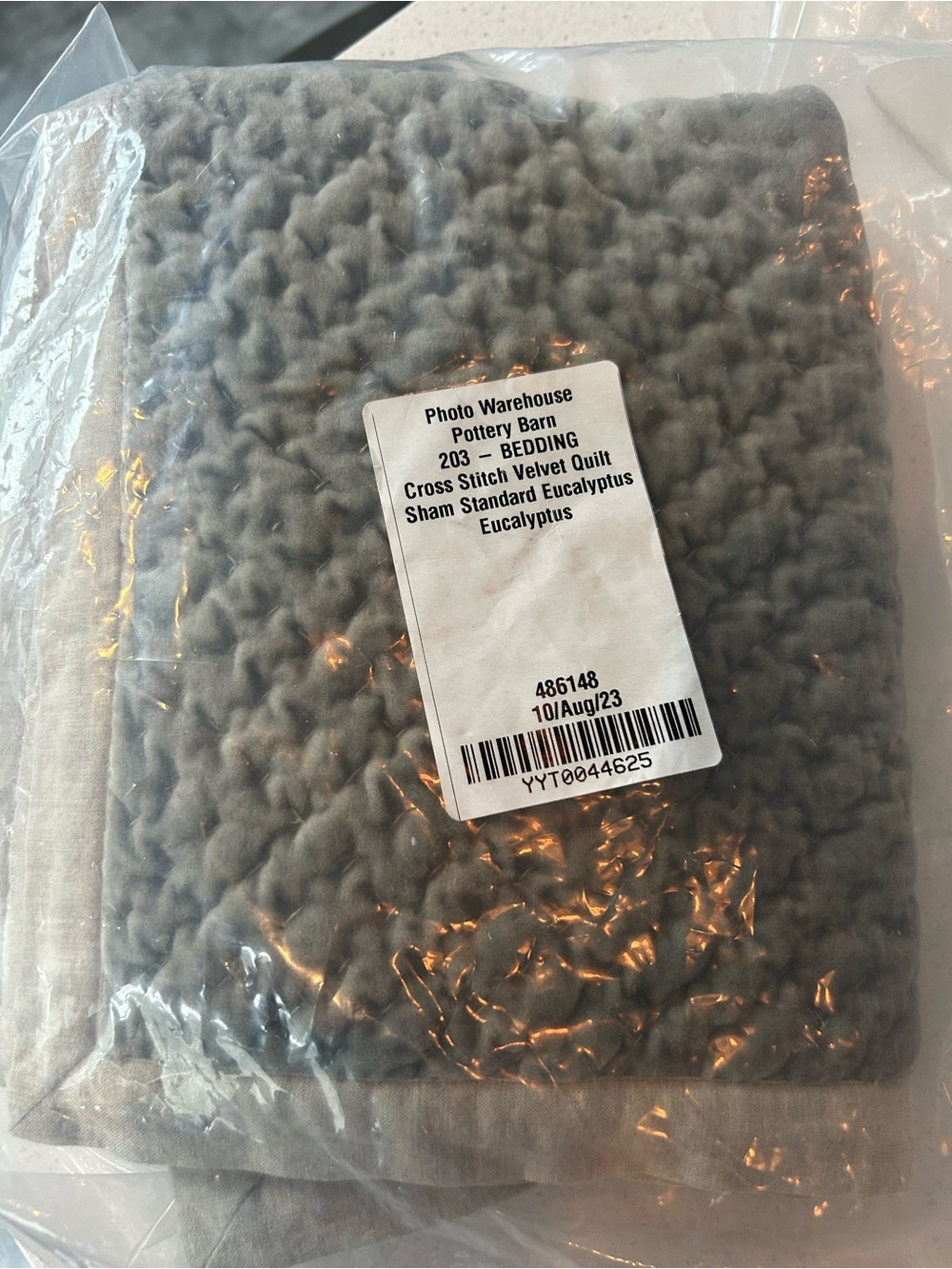 Pottery Barn Cross Stitch Cotton Velvet Quilted Sham Eucalyptus Standard Sample